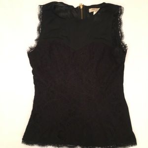 Black lace front  back zipper sleeveless black top